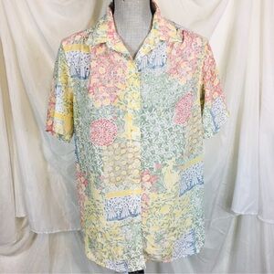 Vintage 80s 90s Alfred Dunner Size 10 Pastel Floral Button Down Blouse Unique